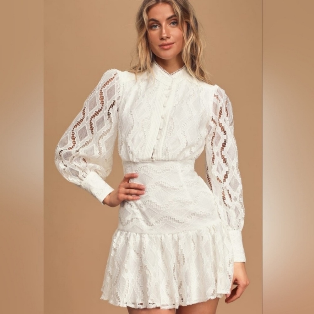Bardot Lace Long Sleeve Remy Mini Dress
